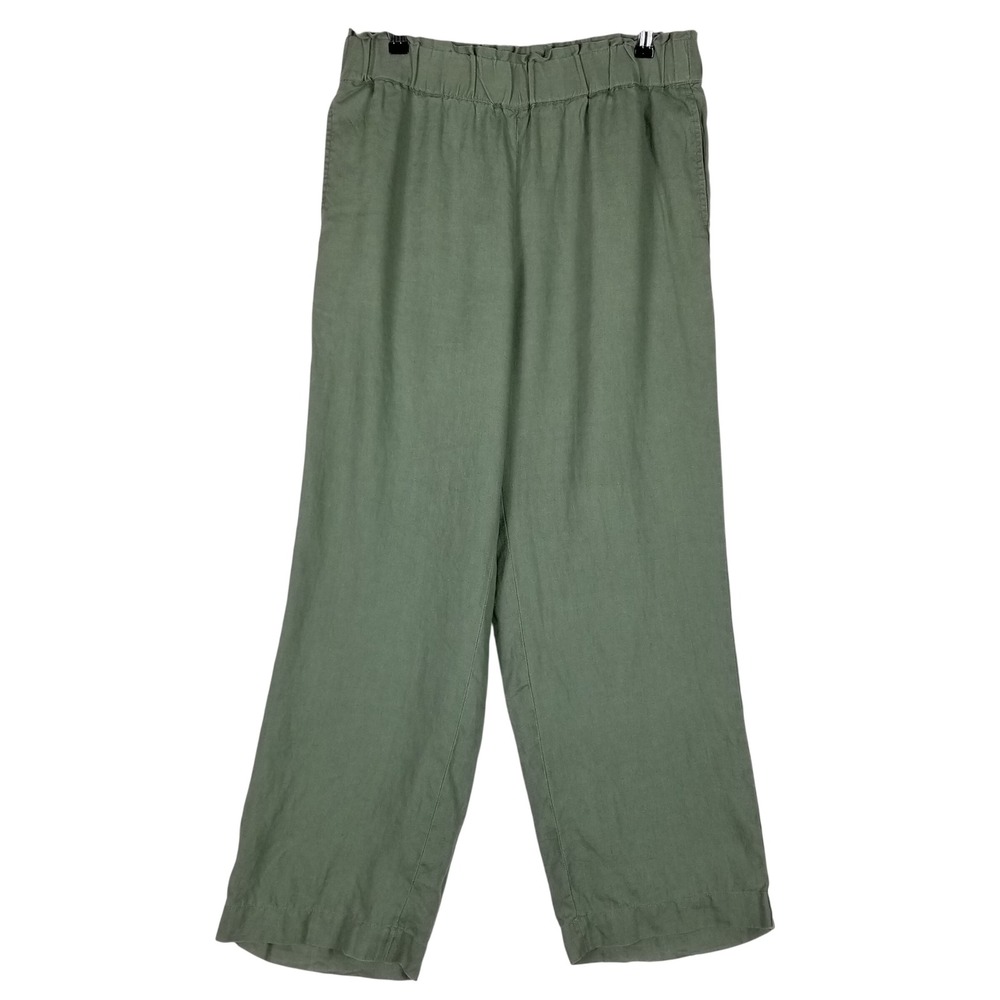 Talbots Nantucket Pull-On Wide Leg Pants Women Large Green 100% Linen Casual